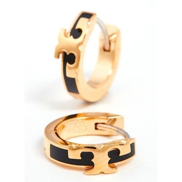 Tory Burch Black & Gold Enamel Serif Bangle Bracelet - Picture 6 of 8